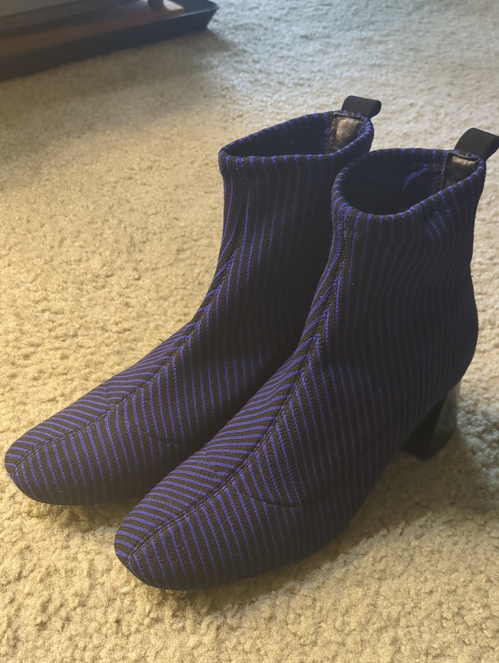 Zara Trafaluc Striped Knit Sock Ankle Boots in Blue and Black